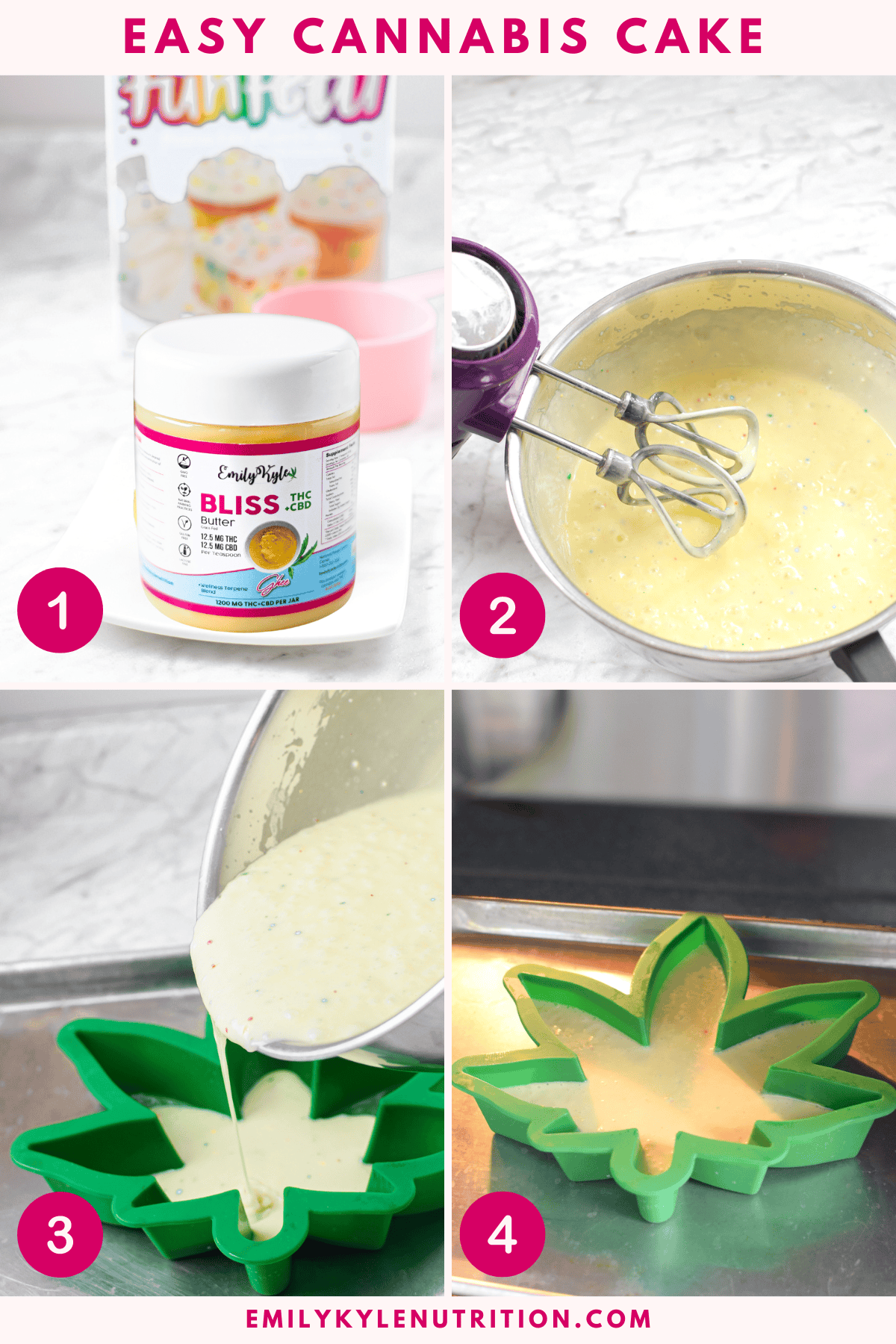 The first four steps needed to make a cannabis cake.