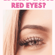 A graphic stating "can edibles cause red eyes" with a picture of a woman's eye.