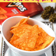 A white bowl filled with cannabis infused Doritos aka doweedos.