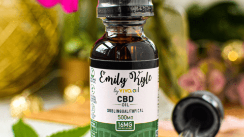 A bottle of Emily Kyles 500mg full-spectrum CBD oil.