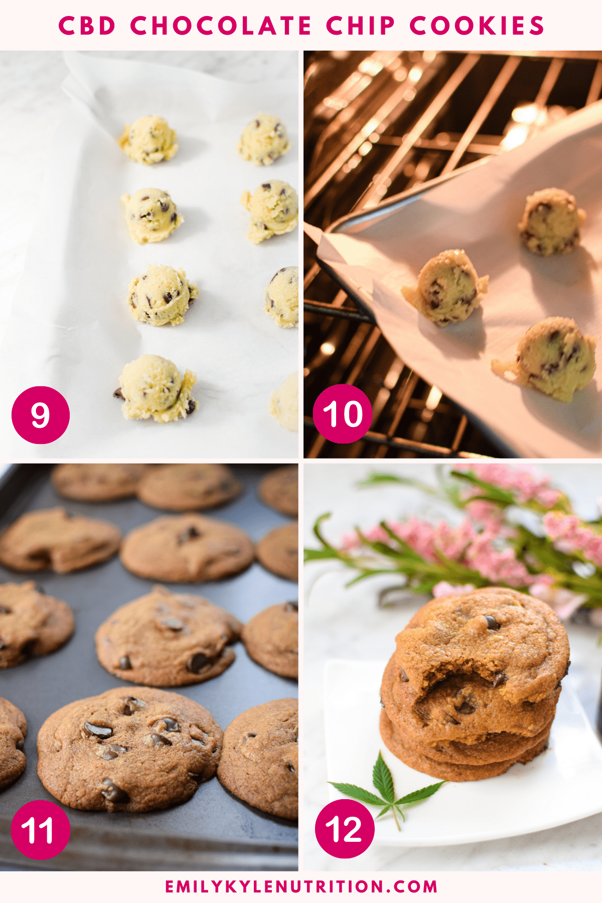 A four step image collage showing the first four steps to making CBD chocolate chip cookies.