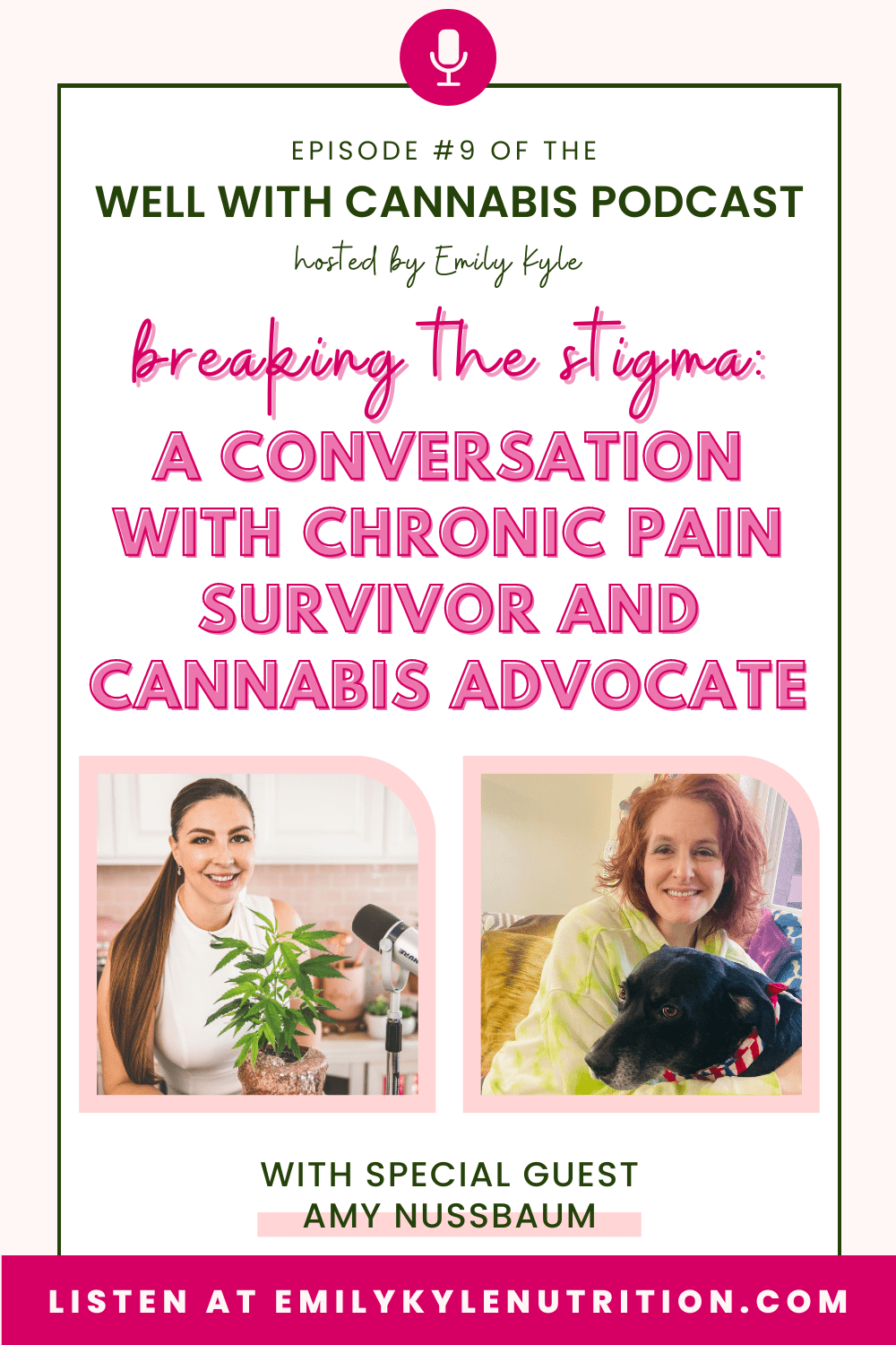 A picture of Amy Nussbaum, owner of Sammys Place 420, a guest on the Well With Cannabis Podcast with text that says chronic pain survivor to cannabis advocate.