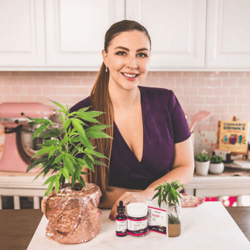 A picture of Emily Kyle and her sleep products.