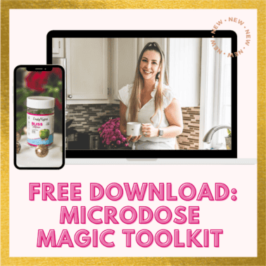 A picture of Emily Kyle with text that says free download, microdose magic toolkit.