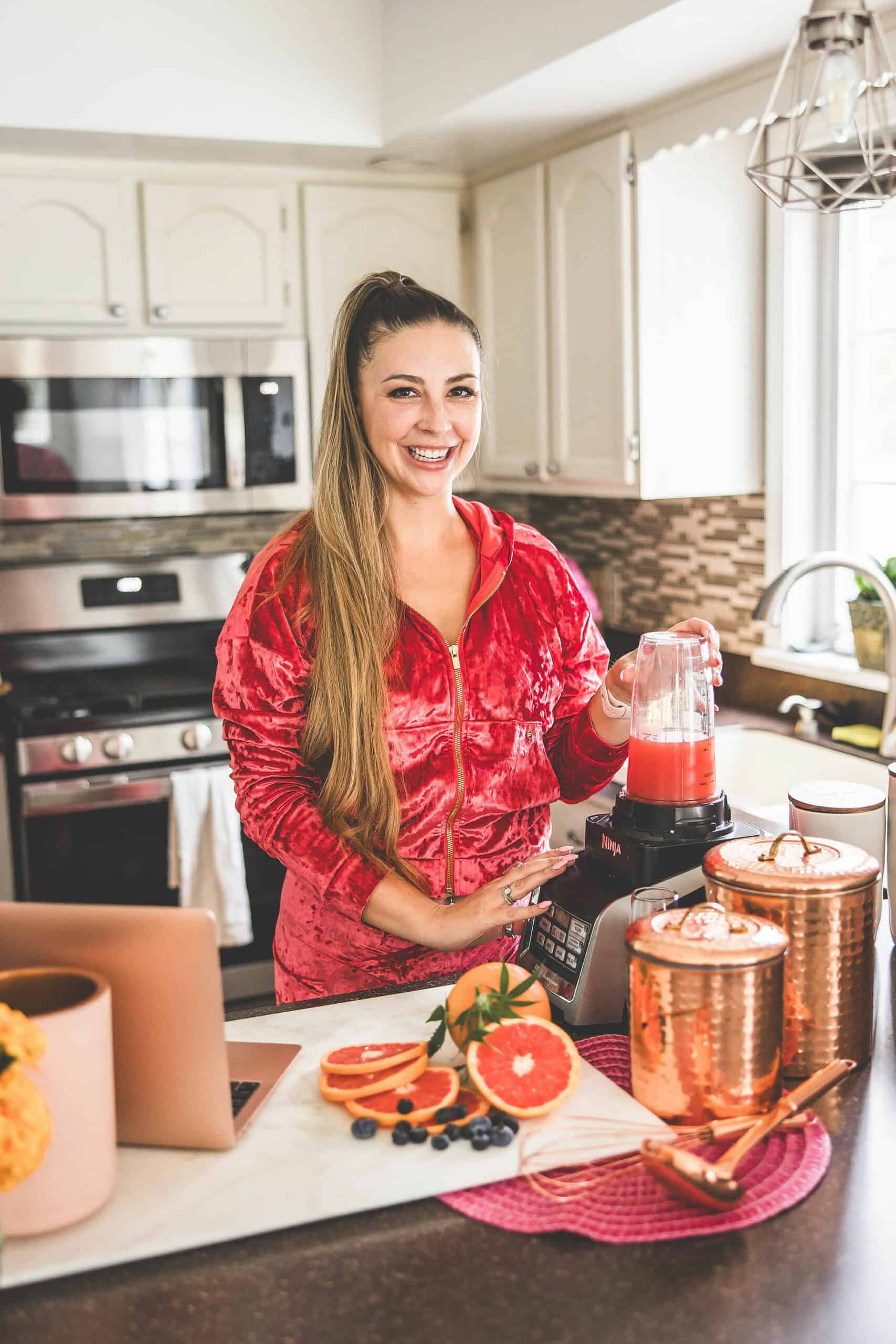 A picture of Emily Kyle with a blender.