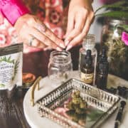 A picture of Emily Kyle making a cannabis tincture.