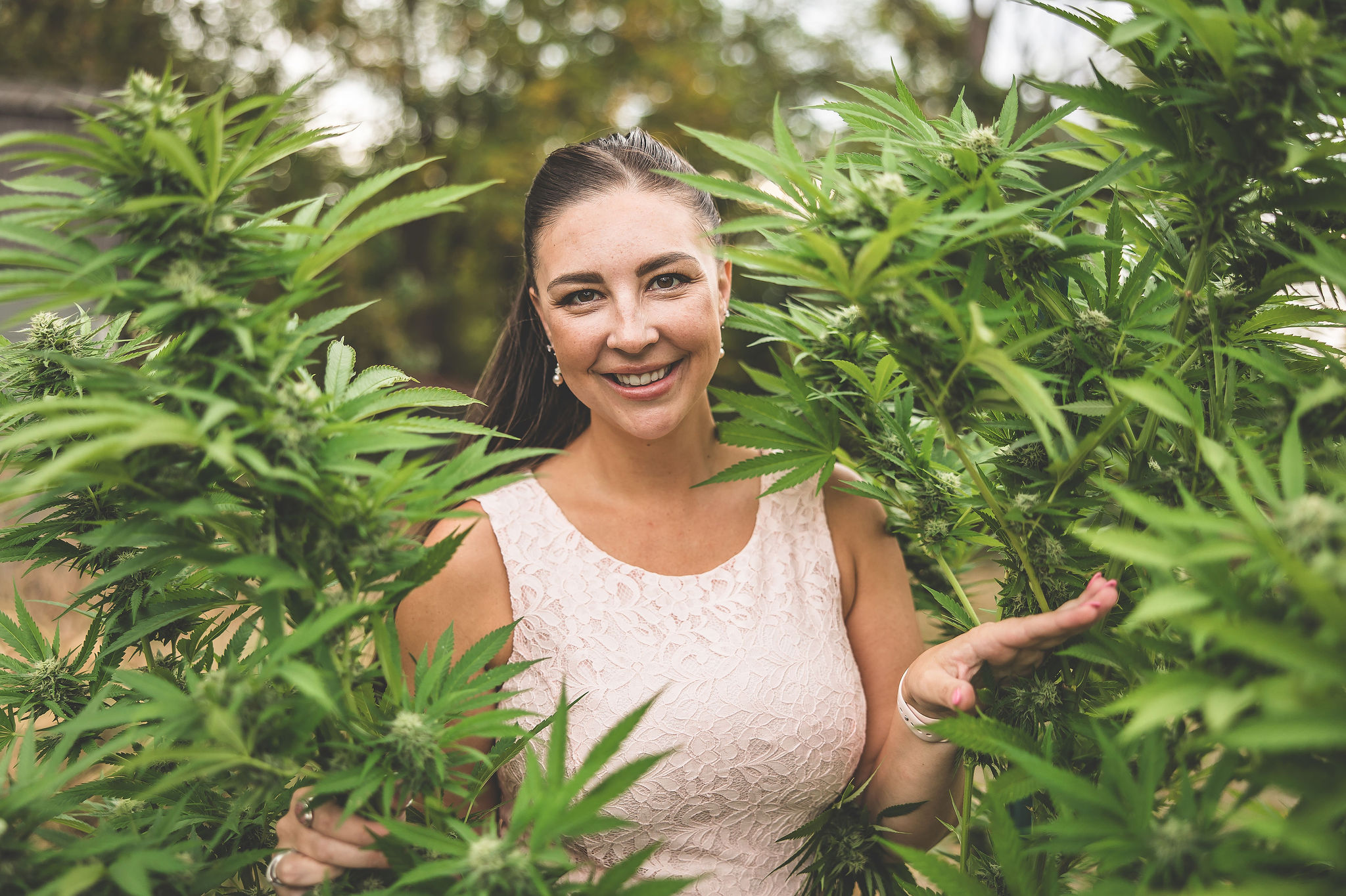 A picture of Emily Kyle in the cannabis garden.
