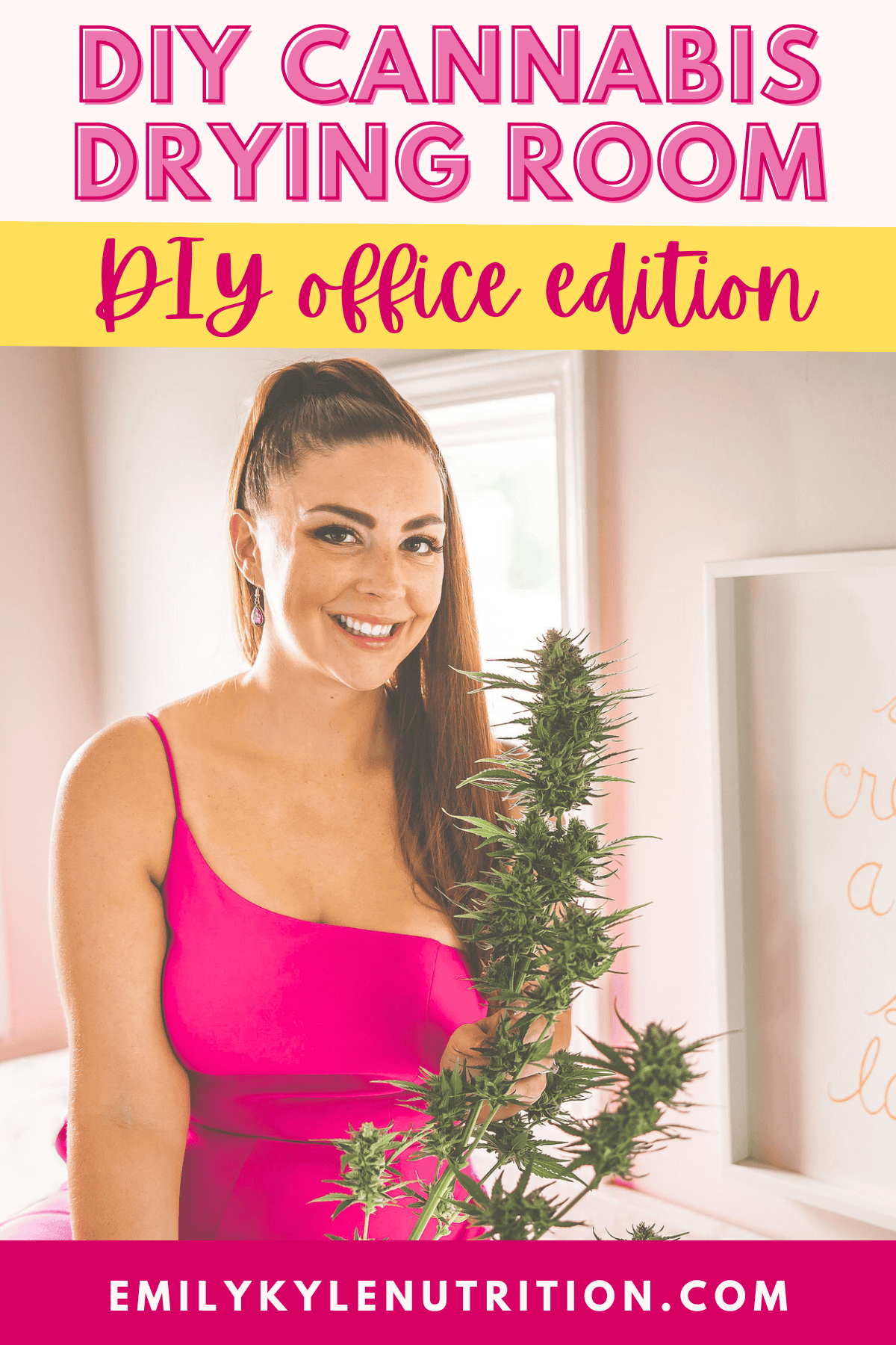 DIY cannabis drying room, cannabis bud drying tips, how to dry cannabis at home, cannabis drying room setup, Emily Kyle cannabis nutrition expert.
